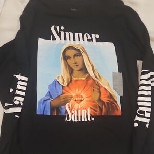 Black Long Sleeve Shirt with Religious Print